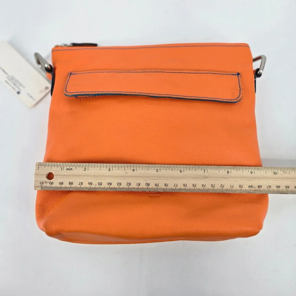 Gioia Chiara Firenze Orange Leather Zip Crossbody Bag Clutch NWT No Strap Italy
